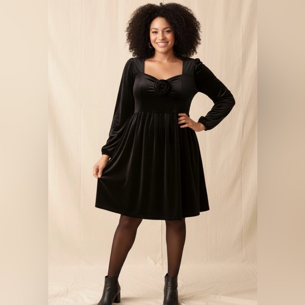 Elegant Black Velvet Dress Midi A line holiday woman plus size dress MAKE OFFER